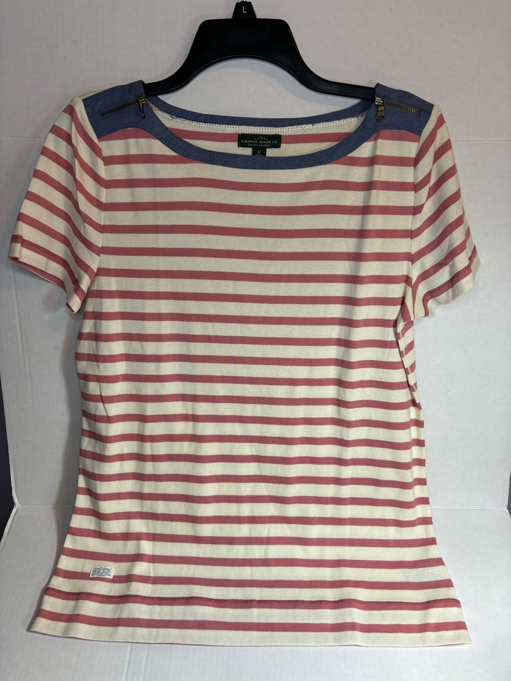 Ralph Lauren Striped Short-Sleeve Crewneck Top in Cream, Pink and Blue